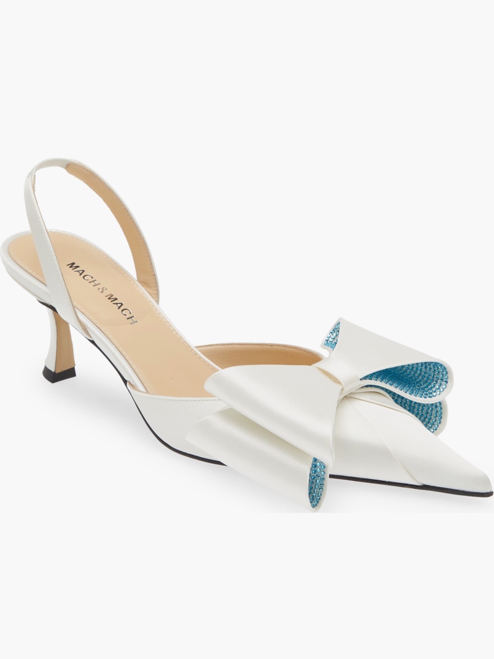 MACH & MACH White Slingback Pump with Blue Bow Detail